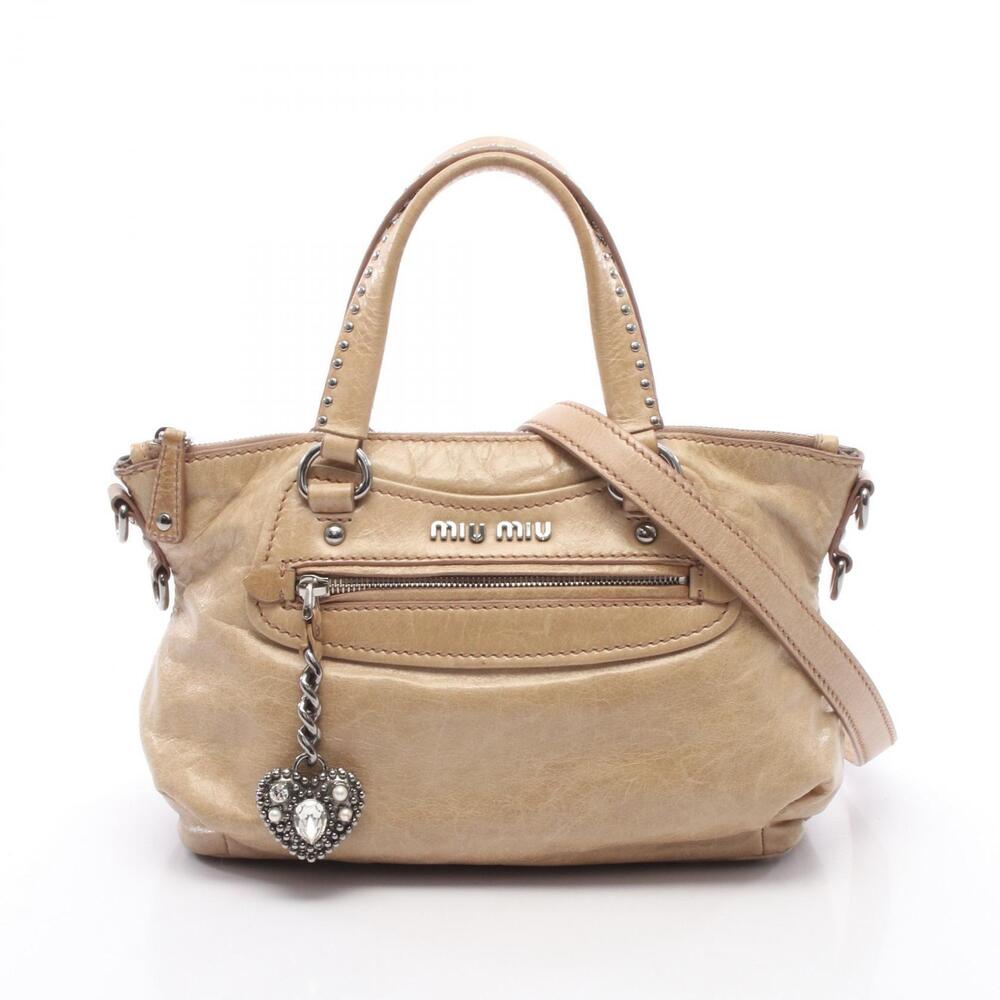 Miu Miu Heart Charm Handbag Leather Beige